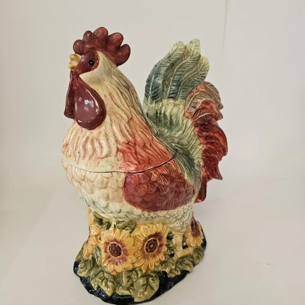 Susan Winget Rooster Sunflower Cookie Jar Canister Country Farmhouse Cert. Int.